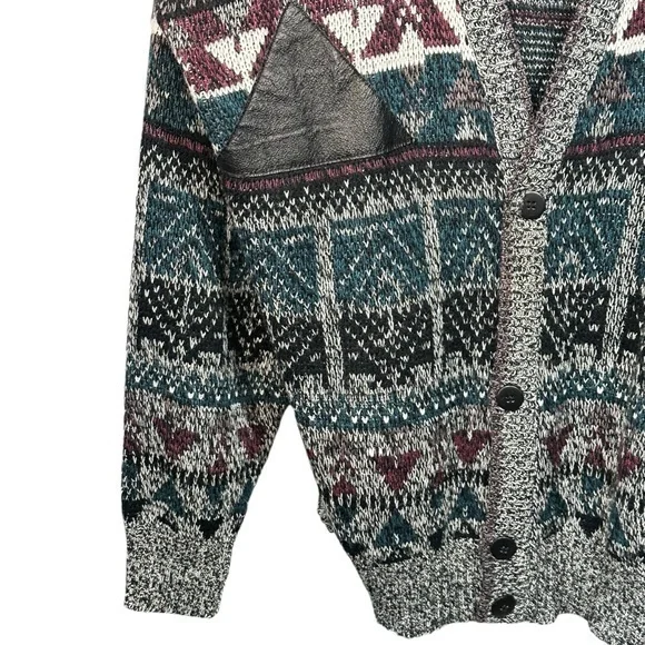 Vintage Mens Grandpacore Cardigan Sweater Size Large Geometric Abstract Aztec - Picture 6 of 13